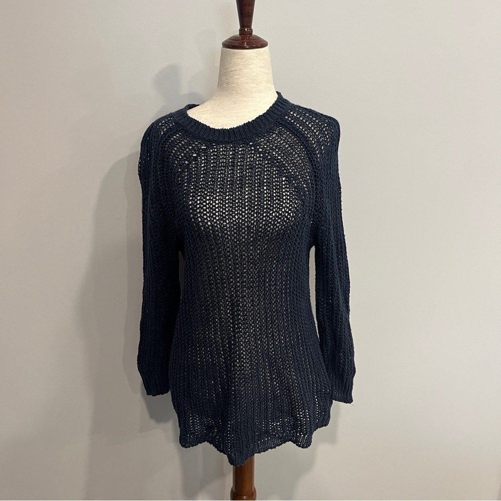 J. Crew Navy Crew Neck Sweater with Loose Knit and Long Sleeves XXS